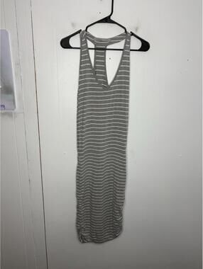 Athleta Dress Womens Small Ember Midi Ruched Sides Striped Racerback Summer
